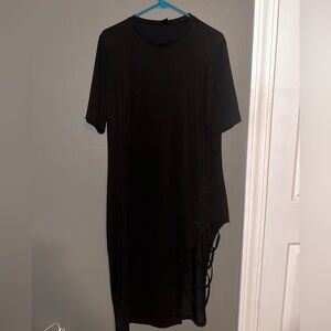 Black dress with peekaboo thigh detail